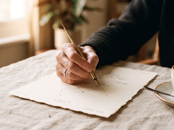 A hand connecting stars on paper